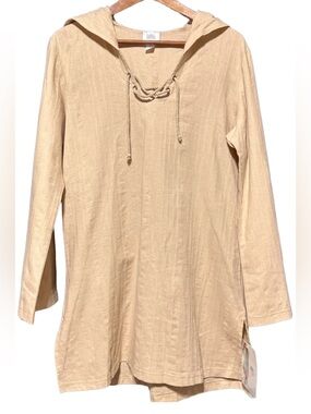 DONNA RESORT Linen Hooded Swim Coverup Tunic Coastal Beach Vacation